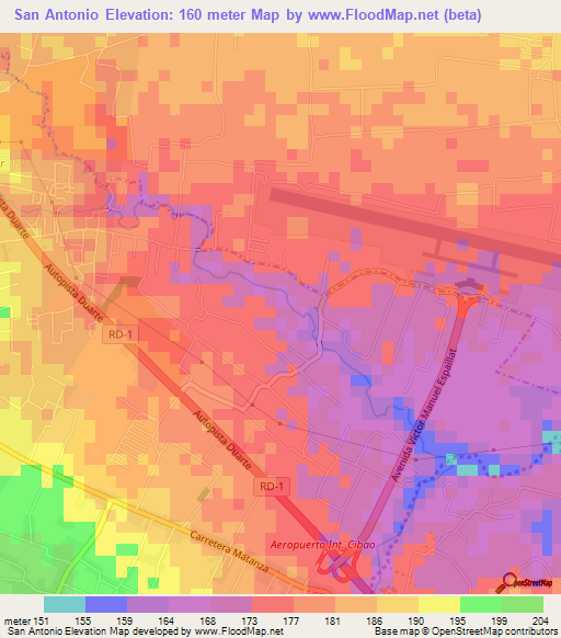 San Antonio,Dominican Republic Elevation Map