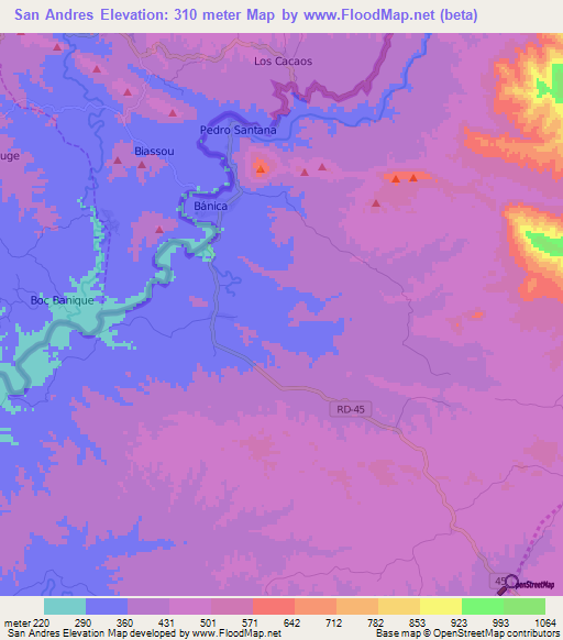 San Andres,Dominican Republic Elevation Map