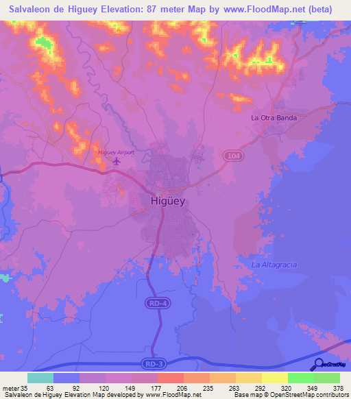 Salvaleon de Higuey,Dominican Republic Elevation Map