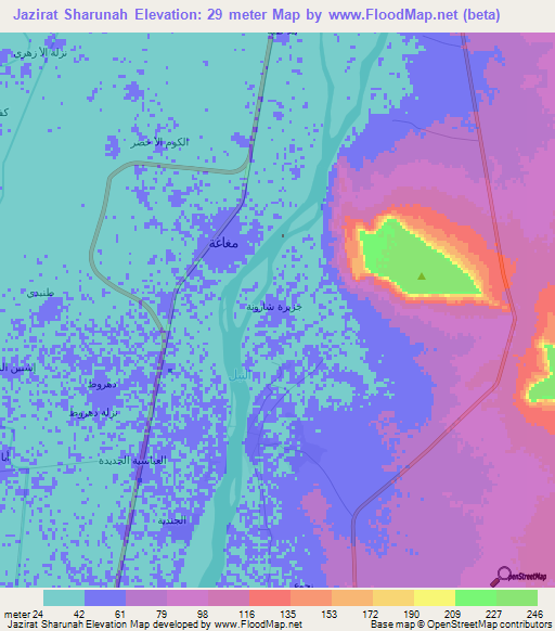 Jazirat Sharunah,Egypt Elevation Map