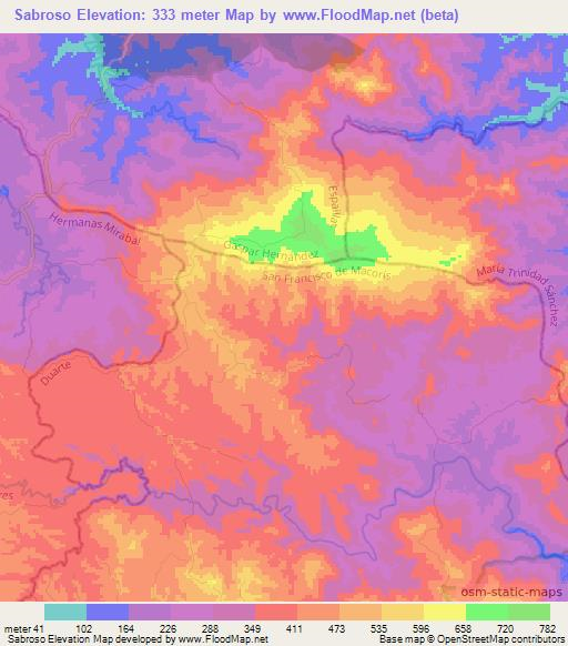 Sabroso,Dominican Republic Elevation Map