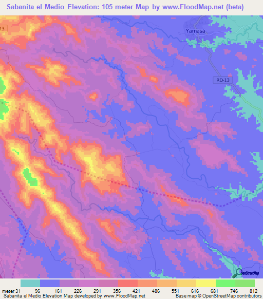 Sabanita el Medio,Dominican Republic Elevation Map