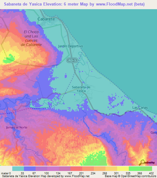 Sabaneta de Yasica,Dominican Republic Elevation Map