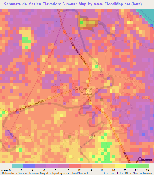 Sabaneta de Yasica,Dominican Republic Elevation Map