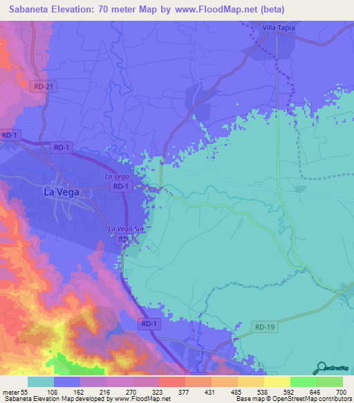 Sabaneta,Dominican Republic Elevation Map