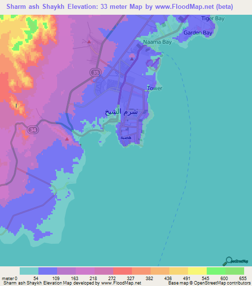 Sharm ash Shaykh,Egypt Elevation Map