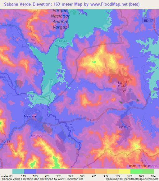 Sabana Verde,Dominican Republic Elevation Map