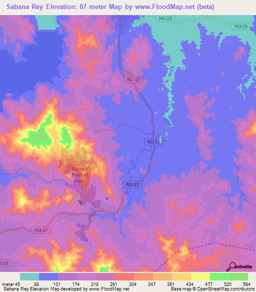 Sabana Rey,Dominican Republic Elevation Map