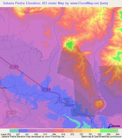 Sabana Piedra,Dominican Republic Elevation Map