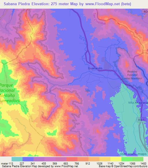 Sabana Piedra,Dominican Republic Elevation Map