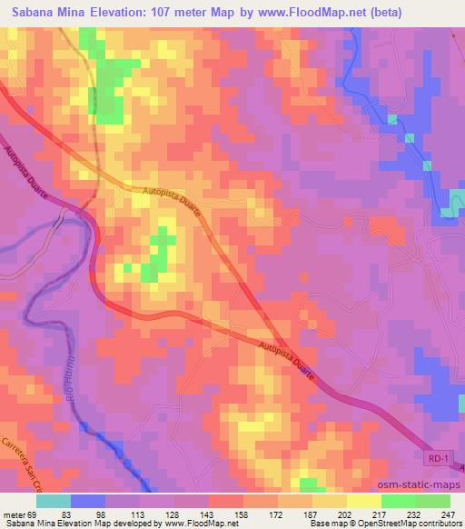 Sabana Mina,Dominican Republic Elevation Map