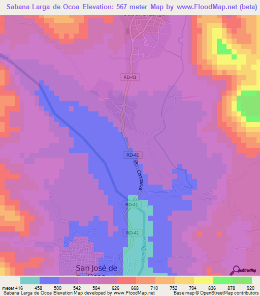 Sabana Larga de Ocoa,Dominican Republic Elevation Map