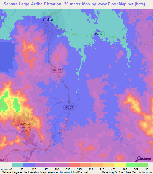 Sabana Larga Arriba,Dominican Republic Elevation Map