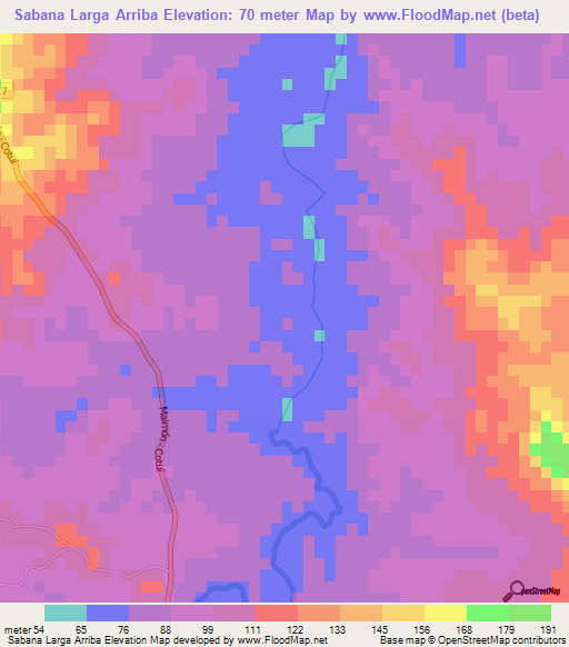 Sabana Larga Arriba,Dominican Republic Elevation Map