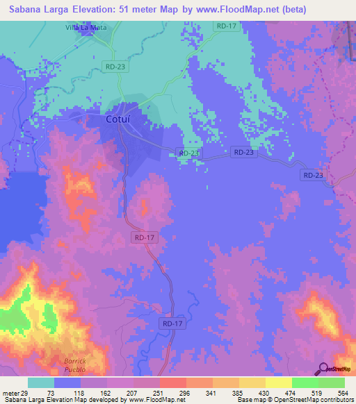 Sabana Larga,Dominican Republic Elevation Map