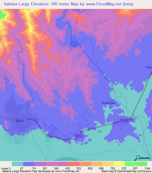 Sabana Larga,Dominican Republic Elevation Map