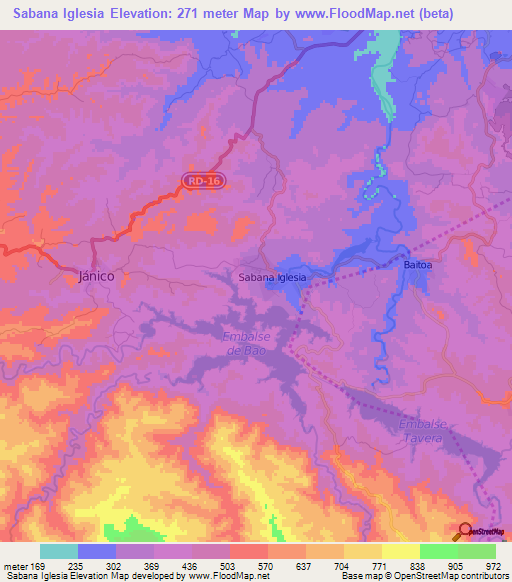 Sabana Iglesia,Dominican Republic Elevation Map