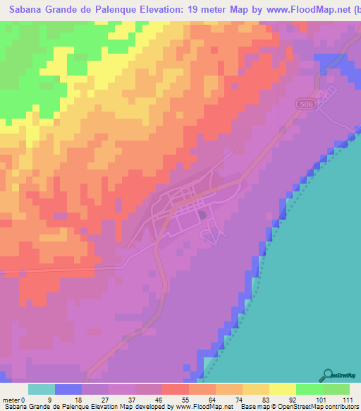 Sabana Grande de Palenque,Dominican Republic Elevation Map