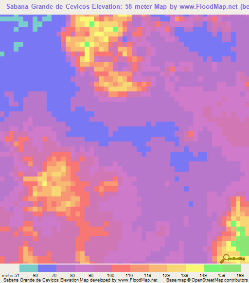 Sabana Grande de Cevicos,Dominican Republic Elevation Map