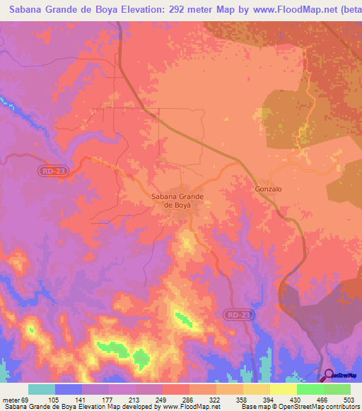 Sabana Grande de Boya,Dominican Republic Elevation Map