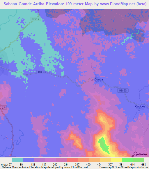 Sabana Grande Arriba,Dominican Republic Elevation Map