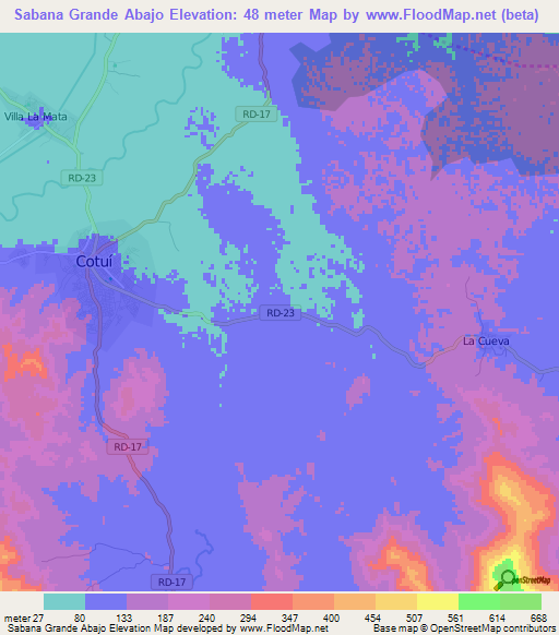 Sabana Grande Abajo,Dominican Republic Elevation Map