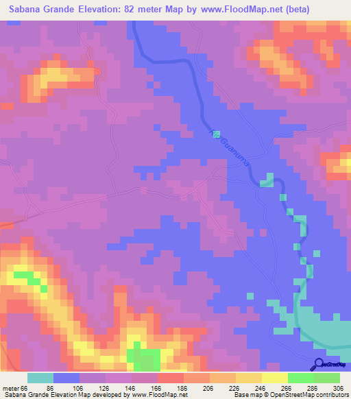 Sabana Grande,Dominican Republic Elevation Map