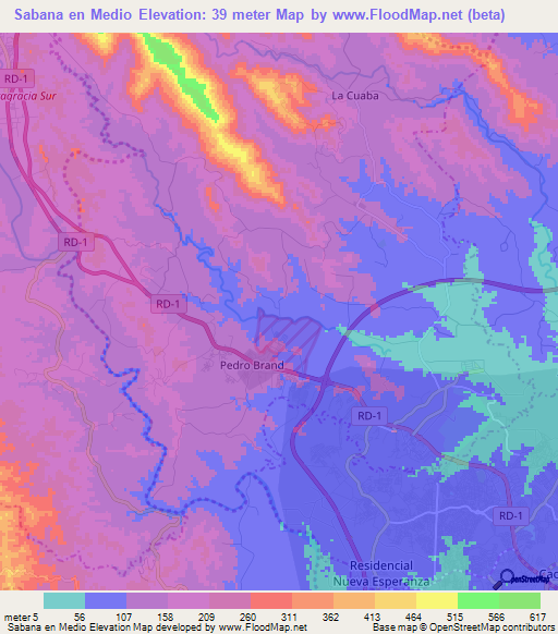 Sabana en Medio,Dominican Republic Elevation Map