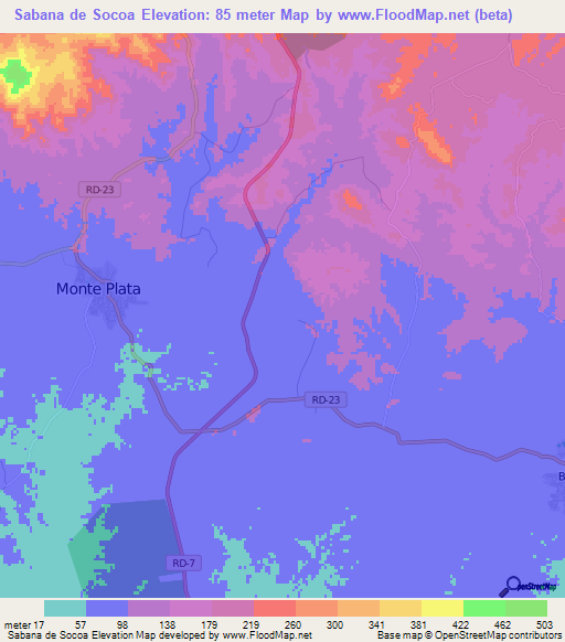 Sabana de Socoa,Dominican Republic Elevation Map