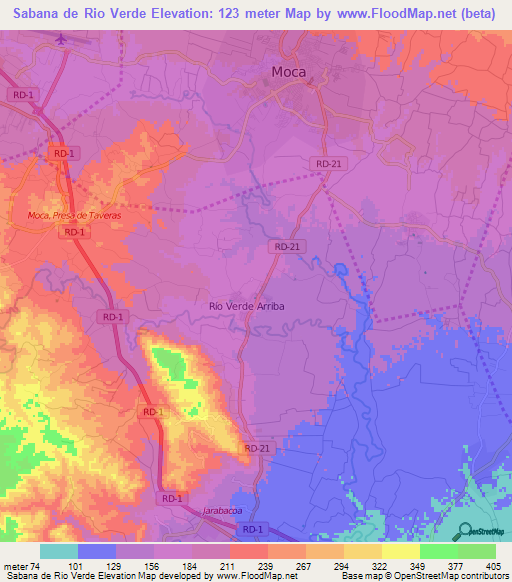 Sabana de Rio Verde,Dominican Republic Elevation Map
