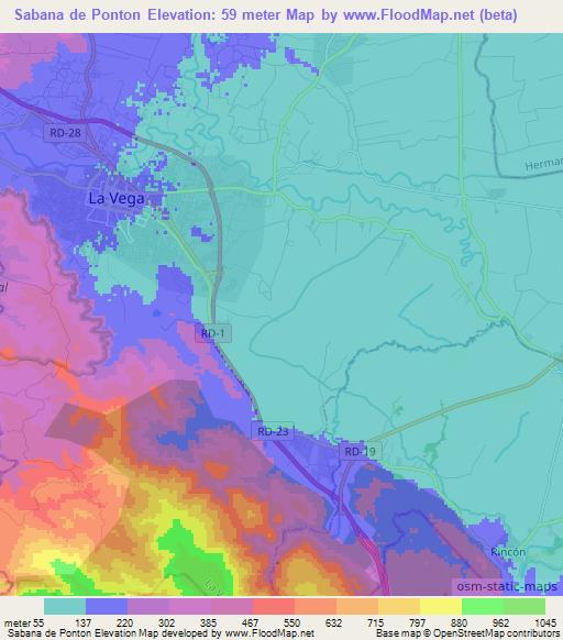 Sabana de Ponton,Dominican Republic Elevation Map