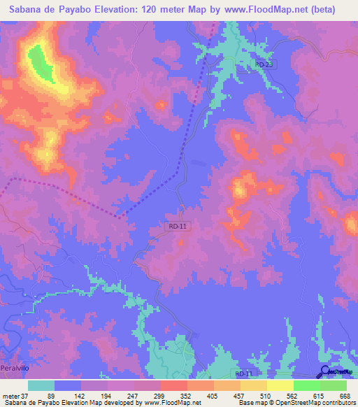 Sabana de Payabo,Dominican Republic Elevation Map