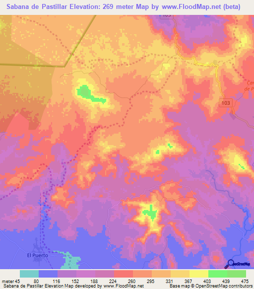 Sabana de Pastillar,Dominican Republic Elevation Map