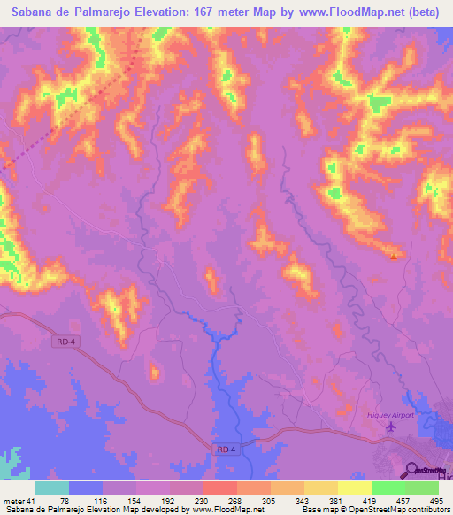 Sabana de Palmarejo,Dominican Republic Elevation Map