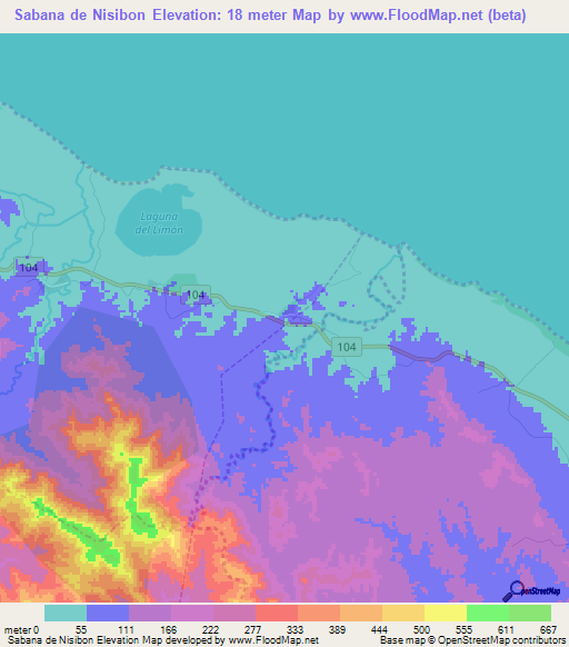 Sabana de Nisibon,Dominican Republic Elevation Map