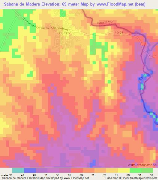 Sabana de Madera,Dominican Republic Elevation Map