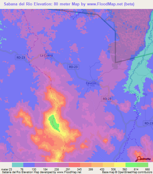 Sabana del Rio,Dominican Republic Elevation Map