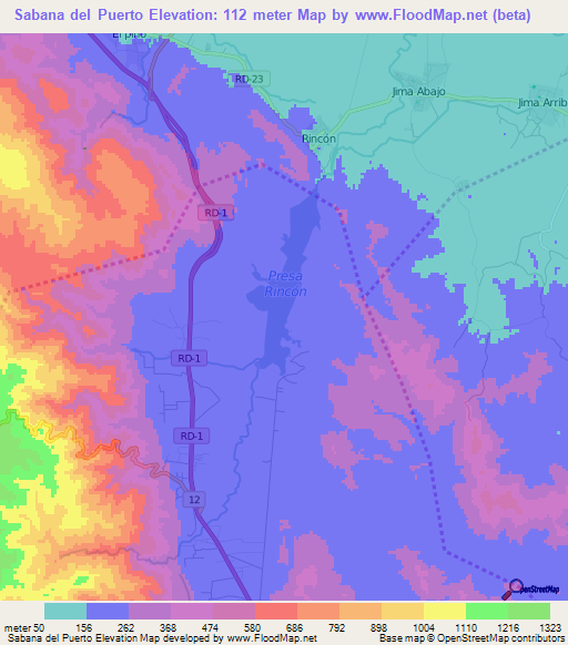 Sabana del Puerto,Dominican Republic Elevation Map