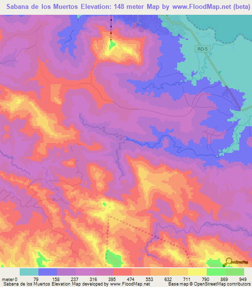 Sabana de los Muertos,Dominican Republic Elevation Map