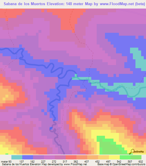 Sabana de los Muertos,Dominican Republic Elevation Map