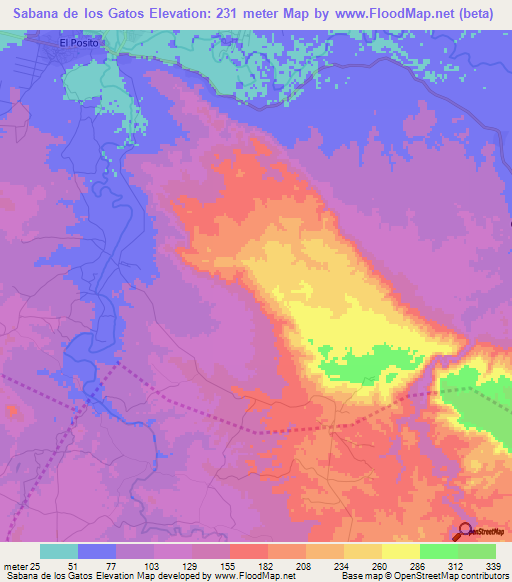 Sabana de los Gatos,Dominican Republic Elevation Map