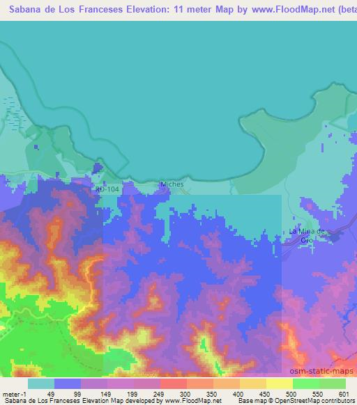 Sabana de Los Franceses,Dominican Republic Elevation Map