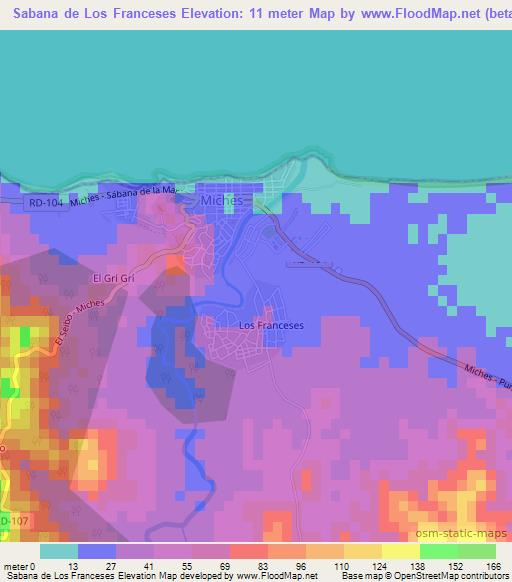 Sabana de Los Franceses,Dominican Republic Elevation Map