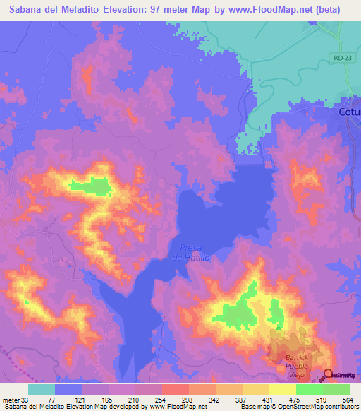 Sabana del Meladito,Dominican Republic Elevation Map