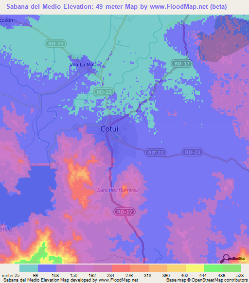 Sabana del Medio,Dominican Republic Elevation Map