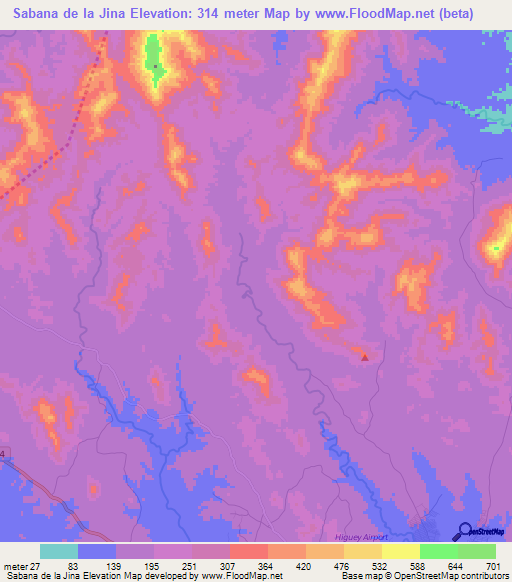 Sabana de la Jina,Dominican Republic Elevation Map