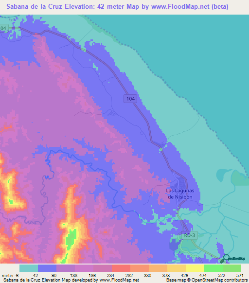 Sabana de la Cruz,Dominican Republic Elevation Map