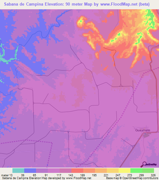 Sabana de Campina,Dominican Republic Elevation Map