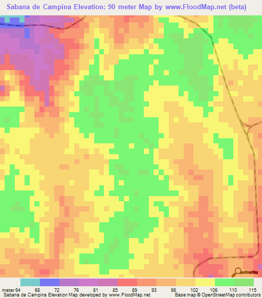 Sabana de Campina,Dominican Republic Elevation Map