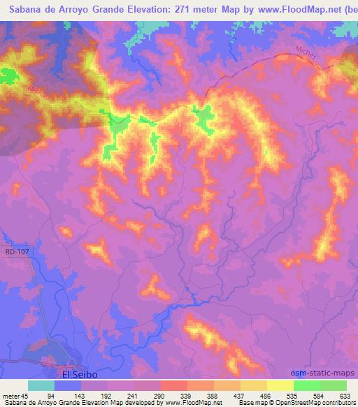 Sabana de Arroyo Grande,Dominican Republic Elevation Map